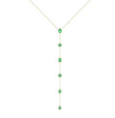 Genuine glistening emeralds in an array of shapes, including oval, round, marquise, pear, and emerald, create a luxurious look. Delicately draped, this necklace adds a touch of sophistication to any outfit. Elevate your style with this premium piece. All fine jewelry orders include a complimentary 2-year warranty.Made to order. Expect delivery within 5-6 weeks.Conflict Free Diamonds Measurements: Adjustable 15-18" (If you desire a custom length please leave it in the order notes and/or email us Elegant Green Marquise Necklace, Elegant Green Lariat Necklace As Gift, Green Lariat Jewelry For Formal Occasions, Formal Green Lariat Jewelry, Elegant Green Lariat Necklace, Fine Jewelry Green Marquise Necklaces, Elegant May Birthstone Long Drop Jewelry, Elegant Long Drop May Birthstone Jewelry, Elegant Drop Necklace With May Birthstone