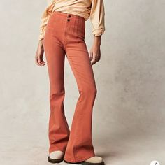 Brand Nwot. Selling Because I Am A Shopping Addict And Buy Things And Never Wear Them And I Am Trying To Change My Life Around And Only Keep What I Wear. Free People Orange Flare Pants, Frayed Flare Jeans, Flare Black Pants, Apricot Brandy, Y2k Low Rise Jeans, Free People Flare Jeans, Shopping Addict, Super Flare Jeans, Cream Jeans