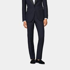 Tailored to a slim fit, these navy
 Brescia tuxedo pants are cut from S110’s wool by Italy’s Vitale Barberis
 Canonico, and feature side adjusters and a silk-lined side seam. Fitted Evening Suits With Trousers, Fitted Evening Suit Trousers, Fitted Tuxedo Style Evening Pants, Luxury Business Suits With Trousers, Luxury Fitted Trousers Suits, Slim Fit Suits With Tapered Leg In Suiting Fabric, Slim Fit Suit With Tapered Leg, Formal Suits With Welt Pockets Trousers, Semi-formal Slim Fit Tuxedo Pants