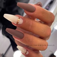 Neutral Long Nail Designs, Acrylic Nails Nude, Brown Acrylic Nails, Long Acrylic Nails Coffin, Coffin Shape Nails, Acrylic Nails Coffin Short, Brown Nails, Elegant Nails