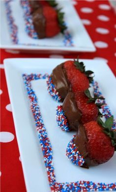 chocolate covered strawberries on a plate with sprinkles