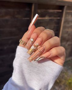 Pink Fall Nails Acrylic, Long Fall Nail Designs, Baddie Fall Nails, Otoño Nails, Practice Nails, Cowboy Nails, Nail Artwork, Nails Styles, Fake Nails Designs