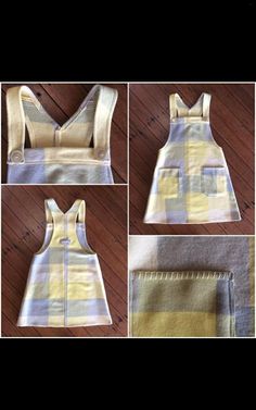 four pictures of how to sew a dress on a sewing machine, including the front and back