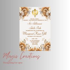 an elegant wedding card with flowers on it