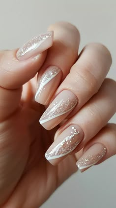 50 Glitter Nail Designs For Beautiful Dazzling Nails 15 Subtle Gel Nail Designs, Wedding Nails Indian, Gel Nails Glitter, Anniversary Nails, Champagne Nails, Butterfly Nail Designs, Wedding Nails Glitter