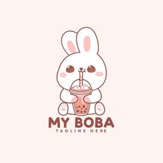 the logo for my boba is an adorable bunny with a drink in it's hand