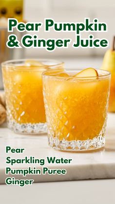 Pear Pumpkin & Ginger Juice Sparkling Water Cocktail, Alcohol Free Drinks, Ginger Juice, Frozen Cocktails, Ginger And Honey, How To Make Drinks, Fall Cocktails