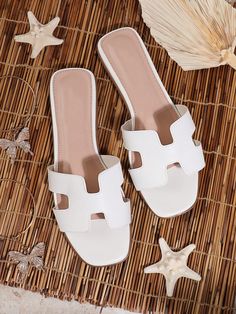 All Time Bestseller Women's White Blanc Iconic "H" Cut-Out O'lan Replica Flat Sandal: Enhanced Comfort, Timeless Style, Most Popular Slide,Over 50k Sold. White Elegant,Fashionable    Plain    Women Shoes, size features are:Bust: ,Length: ,Sleeve Length: White Slides Sandals, Women Slippers Fashion, White Flat Shoes, White Slippers, Women Flat Sandals, Pretty Sandals, Trending Sandals, Popular Shoes, White Shoes Women