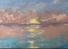 an oil painting of the sky and water