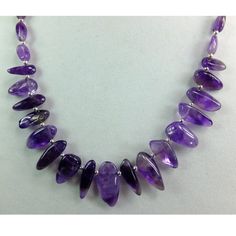 Natural Polished Amethyst Tips and Beads 22 inch long Necklace Deep Purple Violet Lavender OOAK Wooden Bead Jewelry, Beautiful Diamond Earrings, Beaded Necklace Designs, Necklace Purple, Beads Jewellery, Purple Necklace, Necklace Design, Purple Violet, Trendy Necklaces