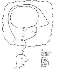 a drawing of a woman's head with a thought bubble coming out of it