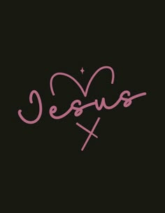 the word jesus is written in pink on a black background