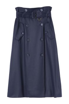 Evening-blue shade, high-waist belted trench-style double-fastening skirt, under-knee length with waterproof coating. Two side flap pockets with a button. MATERIAL 98% CLY 2% XLANC SIZE & FIT Model wears size XS, High waist. Waist: 33cmHip: 48,5cmLength: 81,5cm Inverted Triangle Body Shape, Triangle Body Shape, Inverted Triangle, Aline Skirt, Straight Skirt, Button Detail, A Line Skirt, Waist Belt, A Line Skirts