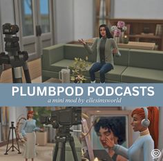 two women sitting on couches in front of a camera and a tripod with the words plumbod podcasts