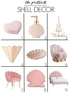 pink and gold shell decor with text that says, the perfect shell decor for your home