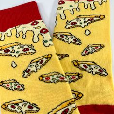 Tween Sock Size 6-8 (Adult Small) Typically ages 8-11 (Shoe Size 2-5) For the pizza lover - Great Socks! 85% Peruvian Cotton, 10% Nylon, 5% Spandex Attention getting design - Guaranteed to start a conversation Up your Sock Game with these fun socks! Unisex High quality fabric that will not rip or tear - Very Comfortable Best if washed in cold water With your purchase, the Sock Panda donates socks to someone in need. Thank you! Pizza Pattern, Cheesy Pizza, Fun Socks, Sock Game, Pattern Socks, Pizza Lovers, Patterned Socks, Cool Socks, Quality Fabric