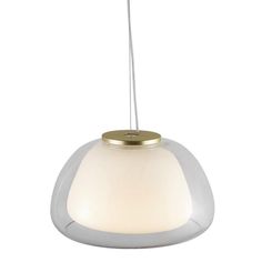 a white and gold light hanging from a ceiling