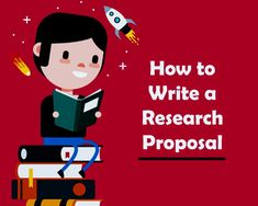 a person sitting on top of books with the words how to write a research proposal