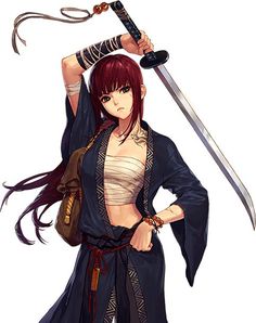 an anime character holding two swords in her hands