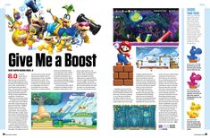 an article in the nintendo magazine features mario and other characters, including two super mario bros