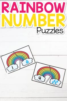 the rainbow number puzzles are shown on a white background with text that reads, rainbow number puzzles