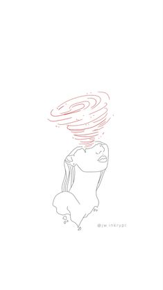 a drawing of a woman's face with her hair blowing in the wind, on a white background