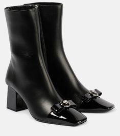 Gianni Ribbon 70 leather ankle boots in black - Versace | Mytheresa Shoes Png, Mid Heel Ankle Boots, Western Ankle Boots, Versace Shoes, High Leather Boots, Platform Ankle Boots, Dream Shoes, Heeled Ankle Boots, Black Booties