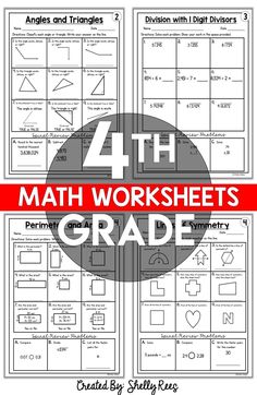 the 4th grade math worksheet is shown with four different angles and numbers on it