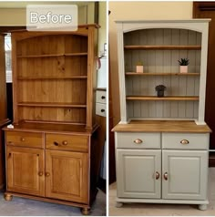 before and after pictures of an old china cabinet