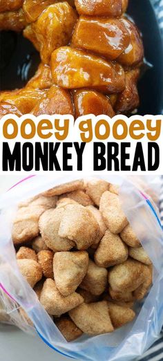 there are several different types of monkey bread in the bag and on top of each other