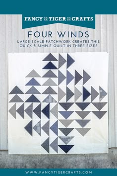 an image of four winds quilt pattern on the side of a building with text overlay that reads, fancy tiger crafts