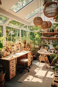 a room filled with lots of plants and furniture