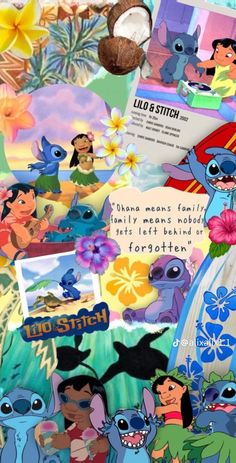 an image of various cartoon characters on a piece of paper with the words, i love stitch