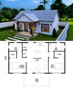 the floor plan for a small house with two bedroom and an open living area in it