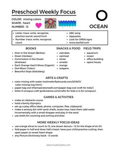 the preschool weekly focus page for ocean week, with information about what it is and how to use it