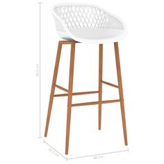 the white stool with wooden legs is shown in front of a white background and measurements