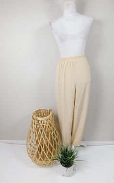 Vintage 80s Worthington Cream Crinkle High Elastic Waist Tapered Cut Minimal Pants Slacks Trousers Sz 20W/2X Plus Size Tall by WearingMeOutVtg on Etsy Fall Sale, Signature Look