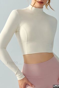 Fisdy - Premium Parchment Crop Top with Exquisite Seam Detailing and Cutout Design - Ideal for Active Wear Cutout Sleeves, Chic Activewear, Long Sleeve Activewear, Long Sleeve Workout Top, Sports Tops, Long Sleeve Workout, Bodycon Floral Dress, Corsets And Bustiers, Cutout Design