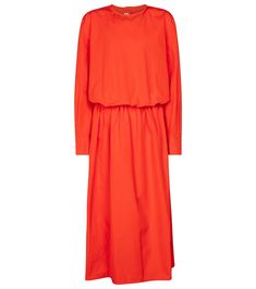 This poppy red midi dress from Marni is a mood-boosting style to add to your closet. Made from organic cotton poplin with a relaxed fit, it's gathered at the waist with a string-tie belt and features a row of buttons at the nape of the neck. Wear yours with the label's Fussbett sandals. | Marni Cotton poplin midi dress Red Midi Dress, Crepe Dress, St Kitts, Red Poppies, Cotton Poplin, Designer Shoes, Designing Women, Tory Burch, Georgia