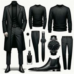 Mysterious Clothes, Dark Outfits Men, Mens Outfits Dressy, Mysterious Man, Stylish Mens Suits, Mens Business Casual Outfits