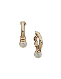 J Hoop With Pearl Drop Clip On Earrings | Anne Klein Professional Office Outfit, J Hoop, Wardrobe Pieces, Professional Office, Office Outfit, T Shirt And Jeans, Casual T Shirt, Watches Jewelry, Pearl Drop