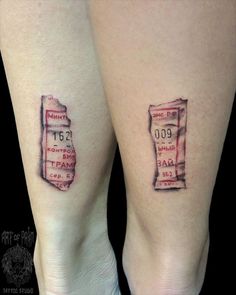 two tattoos on both legs that show the date and time for each tattoo artist to finish their work