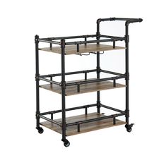 Mathew Oak and Sand Black Water Pipe Inspired Metal 3-Tier Bar Cart Industrial Bar Cart, Industrial Cart, Rolling Desk, Metal Bar Cart, Rolling Kitchen Cart, House Parties, Industrial Style Kitchen, Serving Cart, Home Bar Furniture