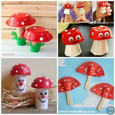 several pictures of different types of mushrooms and their faces are shown in this collage