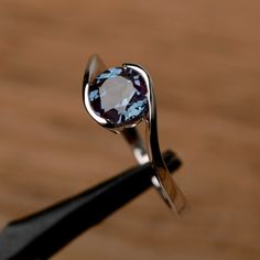 925 Sterling Silver Lab-Created Alexandrite Round Cut Women Handmade Ring Silver Solitaire Engagement Ring, Color Changing Ring, Elegant Rings, Alexandrite Ring, Round Cut Engagement Rings, Anniversary Jewelry, Engagement Rings Round, June Birthstone, Jewelry Rings Diamond