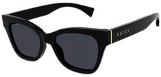 Chic Gucci Cat Eye Sunglasses, Sleek Gucci Sunglasses For Summer, Chic Gucci Cat Eye Sunglasses With Uv Protection, Chic Gucci Cat Eye Sunglasses With Mirrored Lenses, Gucci Cat Eye Polarized Sunglasses For Evening, Elegant Black Gucci Cat Eye Sunglasses, Chic Black Gucci Cat Eye Sunglasses, Trendy Gucci Black Cat Eye Sunglasses, Gucci Black Tinted Cat Eye Sunglasses