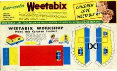 an advertisement for the weetabix workshop with children's toys in it