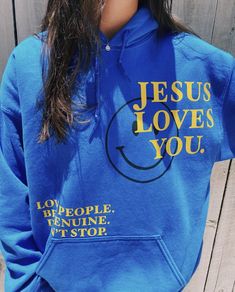 Can do any color vinyl and hoodie color! Can be a hooded sweatshirt or crewneck sweatshirt! Can do any customizations! Blue Hoodie With Screen Print, Customizable Blue Hoodie With Long Sleeves, Customizable Long Sleeve Blue Hoodie, Blue Customizable Hoodie, Customizable Blue Long Sleeve Hoodie, Customizable Blue Casual Hoodie, Christian Fits, Hoodies Ideas, Jesus Hoodies