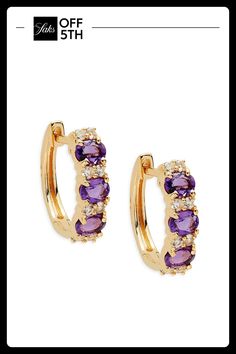 Amethyst & White Sapphire, 1.2 Tcw 14k Goldplated Sterling Silver Hinge Back Made In Usa Size Drop, About 0.59" Earring Size, About 0.16" Please Note: Sapphires May Be Treated To Enhance Color And Clarity. Warranty Services Are Provided Exclusively By Effy, Saks Off 5th Is Not Responsible For These Services And Any Related Inquiries Or Claims Should Be Directed To Effy At So5repairs@effygroup.com. Center Core - W Fine Jewelry > Saks Off 5th. Effy Eny. Sapphire Hoop Earrings, Fine Jewellery Earrings, Jewelry Inspo, White Sapphire, Sale Items, Jewelry Watches, Sapphire, Amethyst, Fine Jewelry