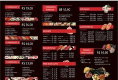 a menu with different types of sushi on it